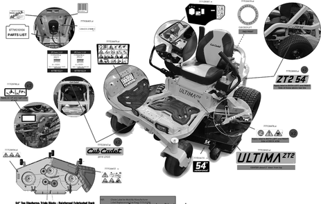 Label Map Diagram and Parts List for ZT2-54KW (17AIEAC3A10)(2022) Cub Cadet Lawn Tractor